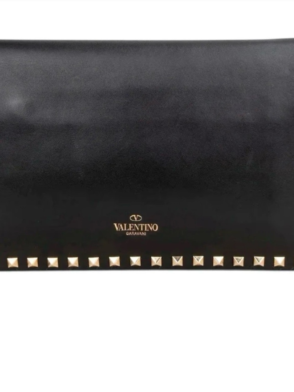 Valentino Black Leather Rockstud Clutch with Gold Hardware